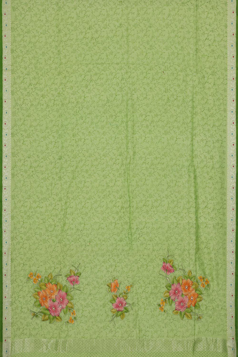 Image of Printed Chanderi Silk Green Saree